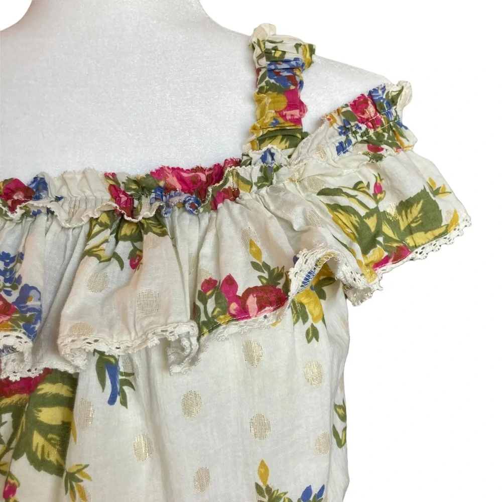 NWOT House of Harlow Off-the-Shoulder Smocked ruffle floral blouse-Sz M - Picture 4 of 11